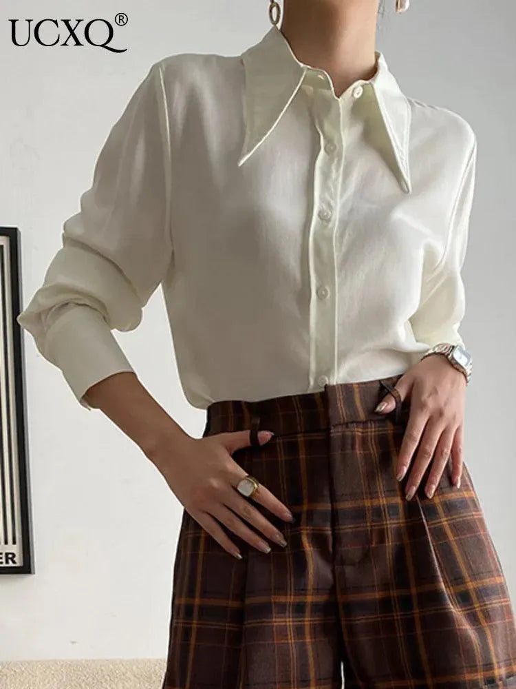 Women Blouse – Ruffle Detail – Puff Sleeves - Cream White