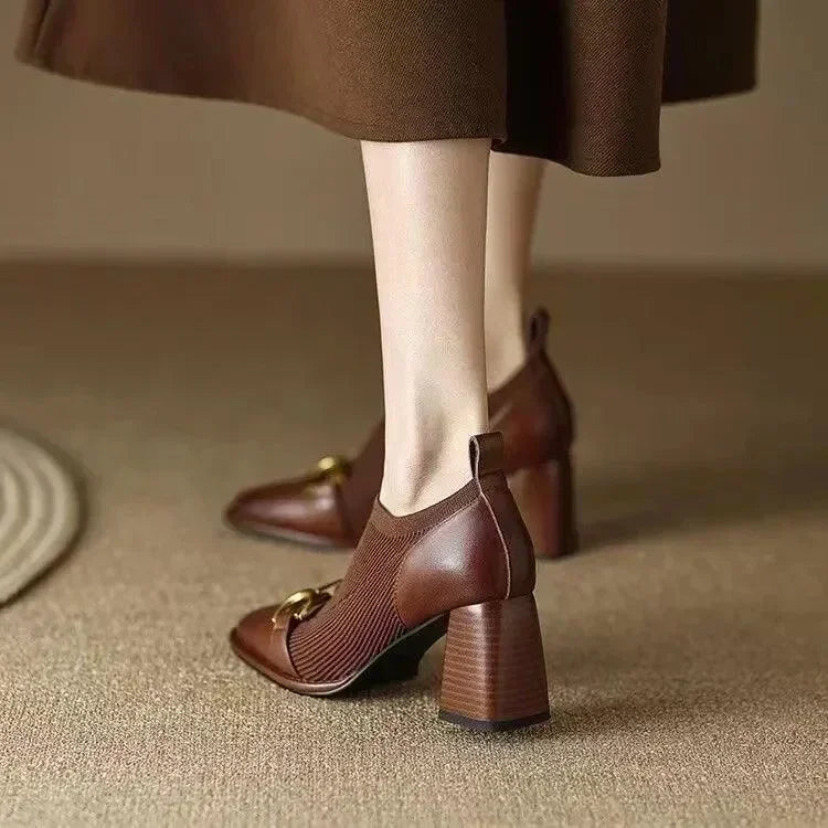 Women Boots - Block Ankle Boots - Pu Leather