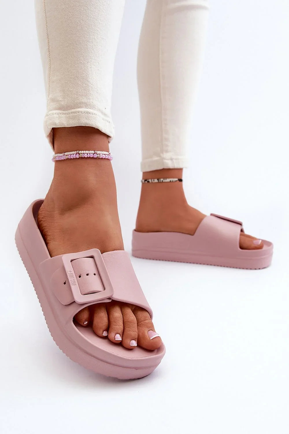 Women Buckle Platform Flip Flops