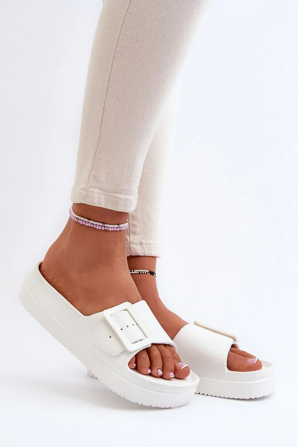 Women Buckle Platform Flip Flops