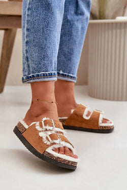 Women Buckle Platform Lounge Slippers - Guocali