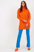 Women Cable-Knit Longline Turtleneck Sweater