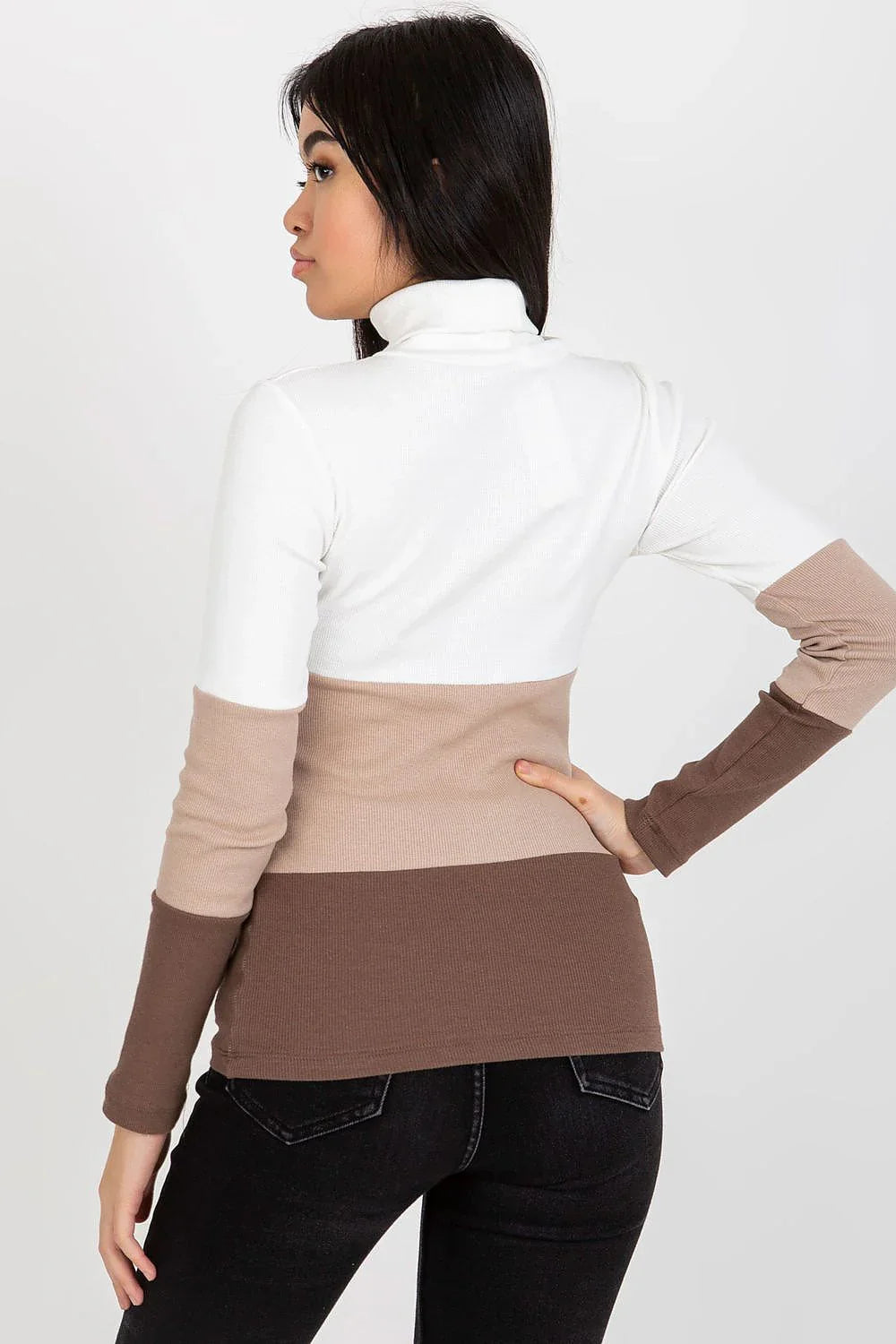 Women Colorblock Ribbed Turtleneck Sweater