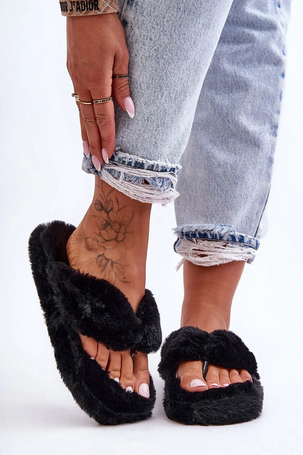 Women Fur Platform Japanese Flip Flops