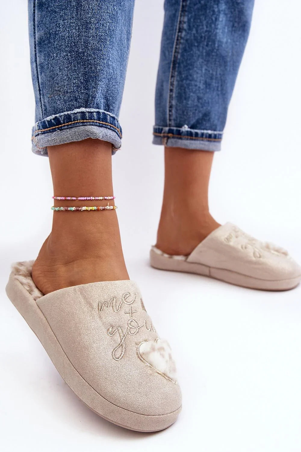 Women Heart Print Winter Slippers