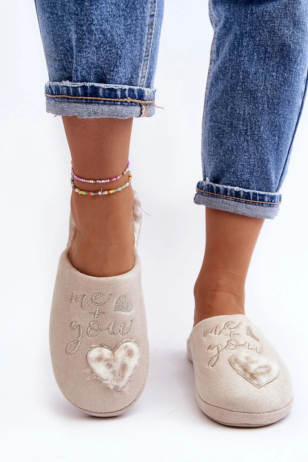 Women Heart Print Winter Slippers