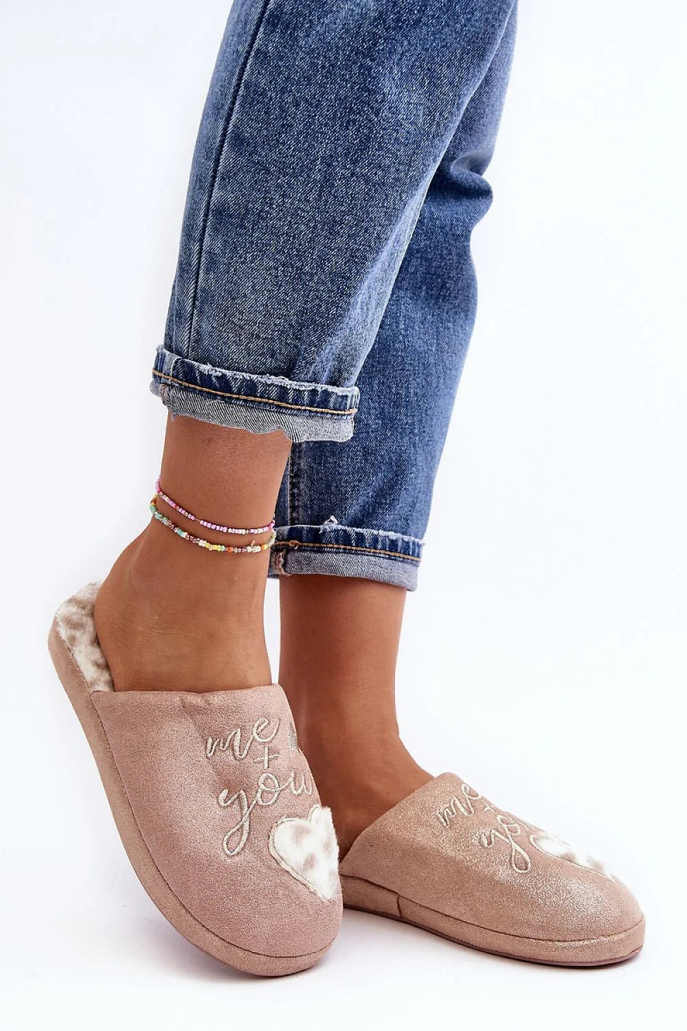 Women Heart Print Winter Slippers