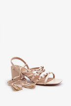 Women Lace-Up Caged Block Heel Sandals