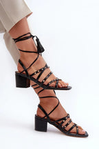 Women Lace-Up Caged Block Heel Sandals