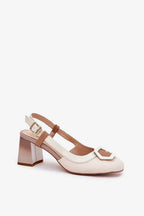 Women Leather Block Heel Square Toe Sandals