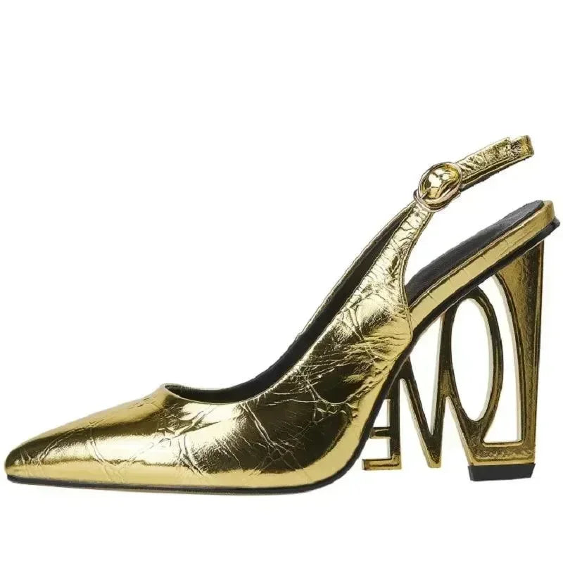 Women Leather Pointed Slingback Heels