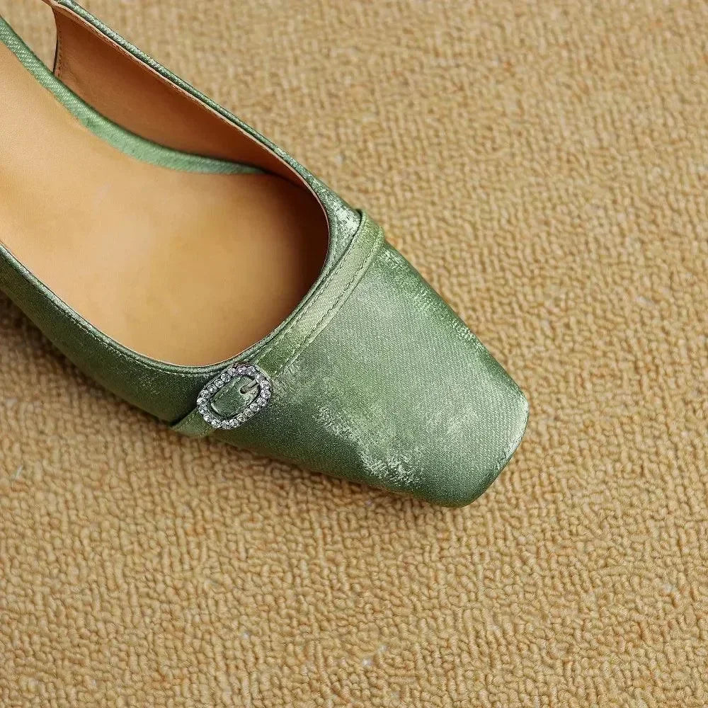 Women Leather Slingback Block Heel Sandals