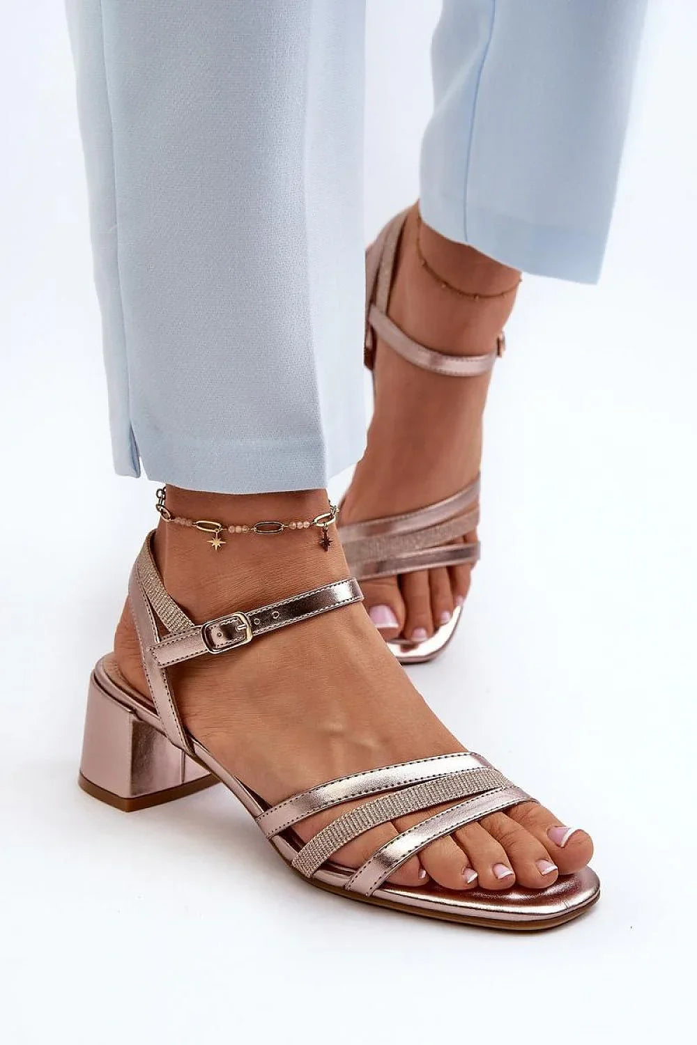 Women Low Block Heel Ankle Strap Sandals