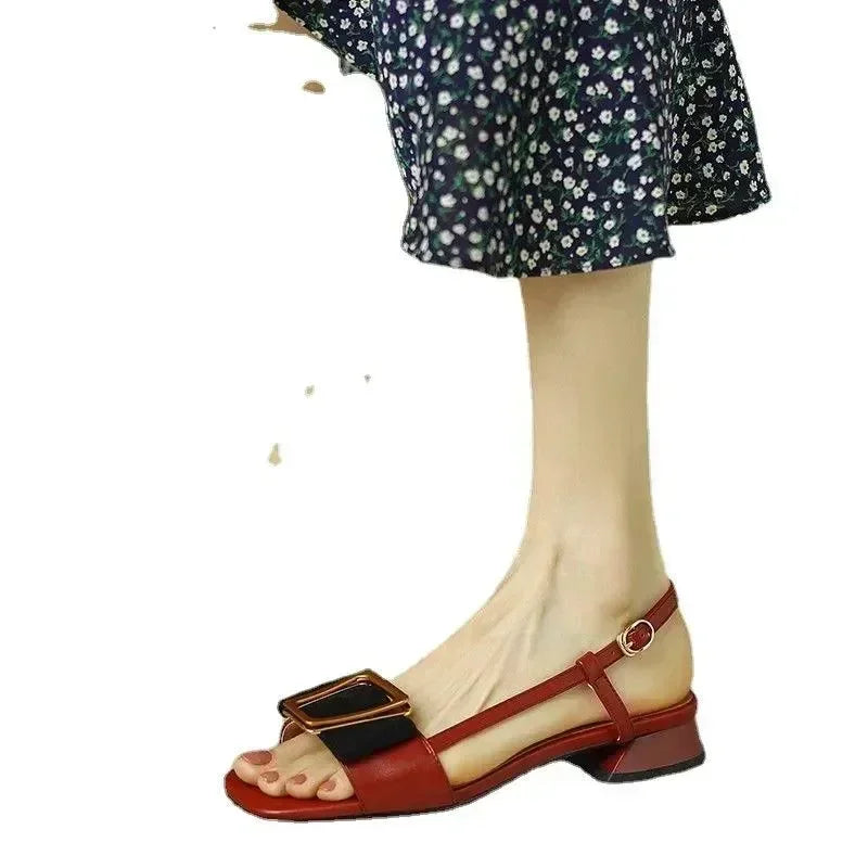 Women Low Heel Strappy Square Toe Sandals