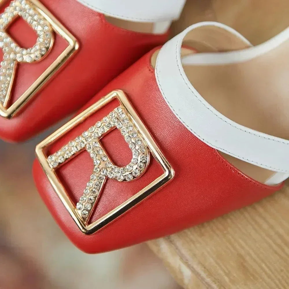 Women Luxury Leather Platform Block Heel Sandals