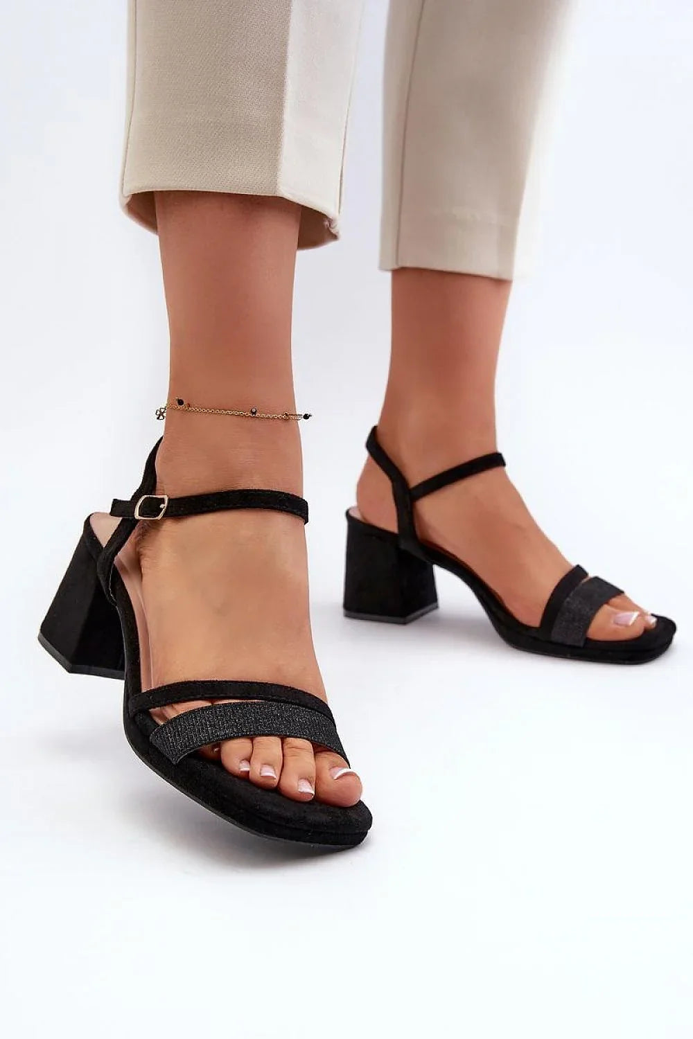 Women Metallic Multi Strap Block Heel Sandals