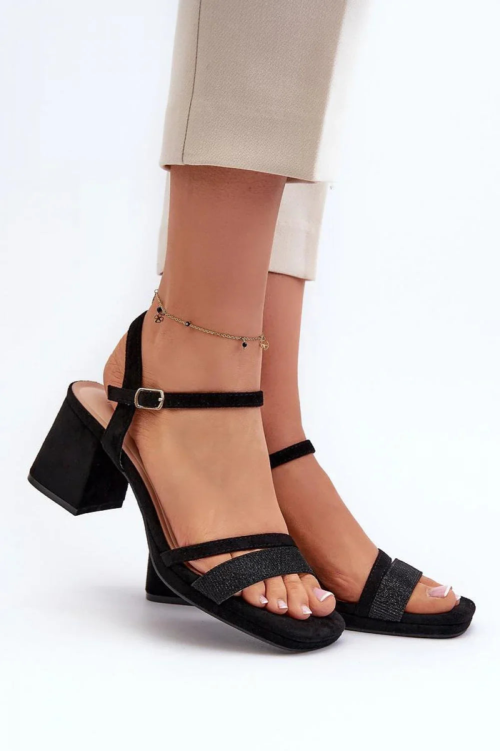 Women Metallic Multi Strap Block Heel Sandals