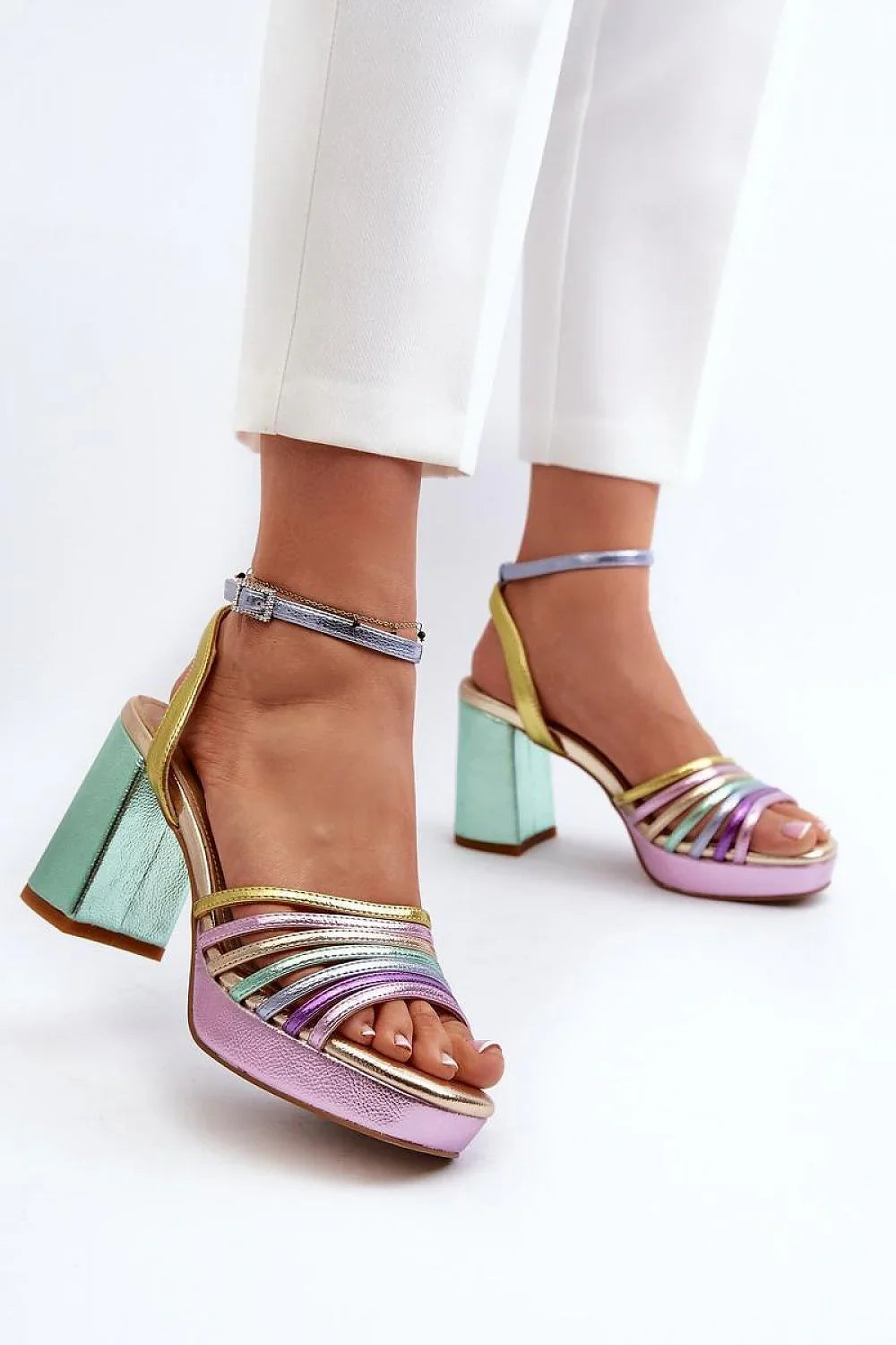 Women Multicolor Strappy Block Heel Sandals