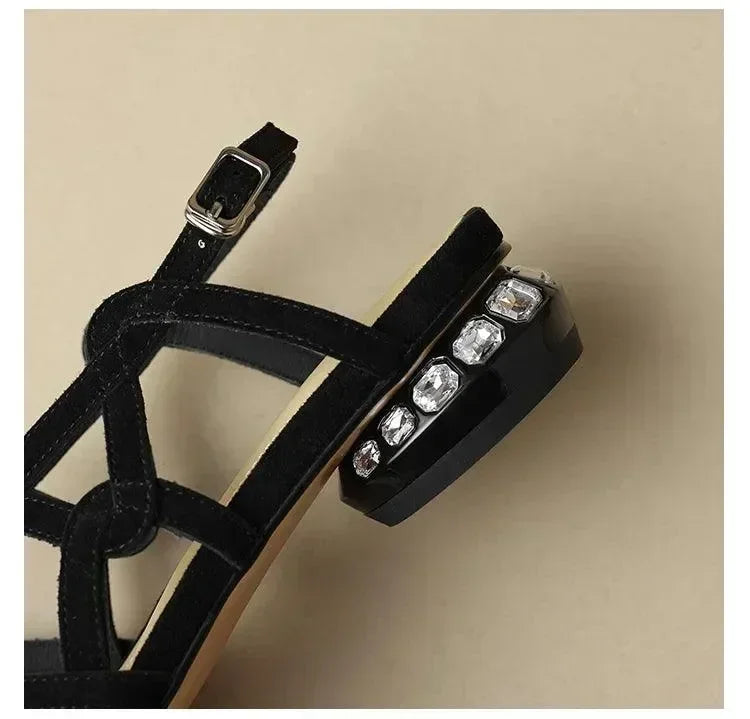 Women Narrow Band Gladiator Block Heel Sandals