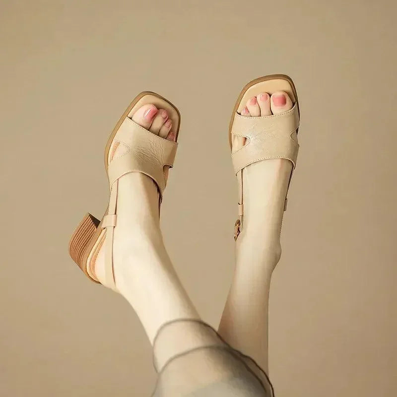 Women Open-Toe Buckle Strap Block Heel Sandals