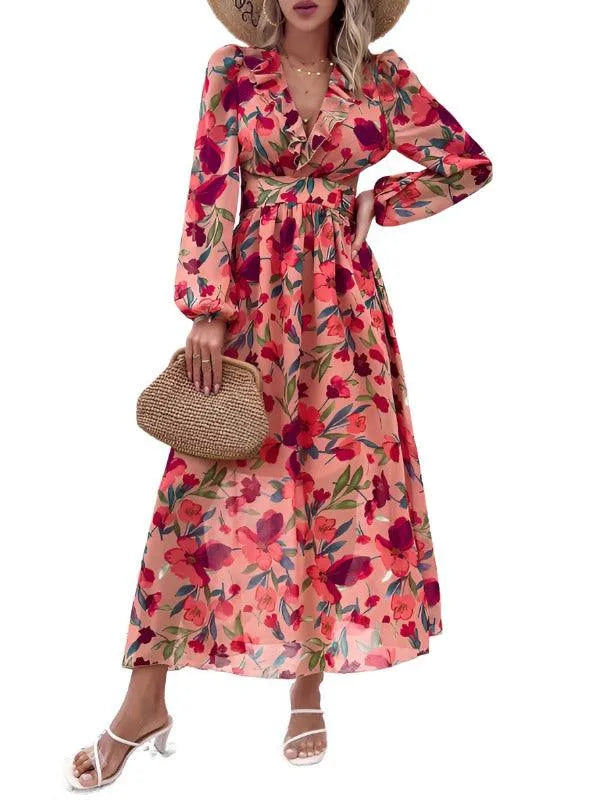 Women Ruffled Waist Printed Summer Dress