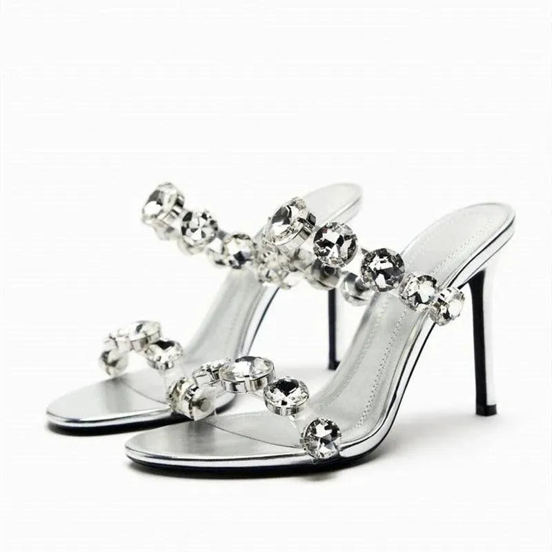 Women Sandals Shiny Rhinestone Heels