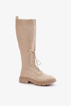 Women Thigh High Boots - Low Block Shoes