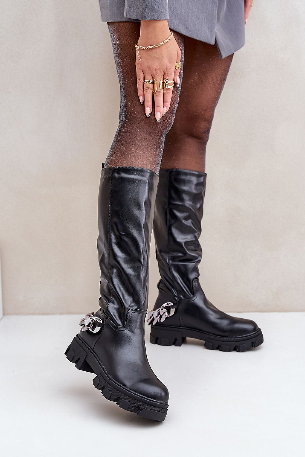 Women Thigh High Boots - Low Chunky Shoes