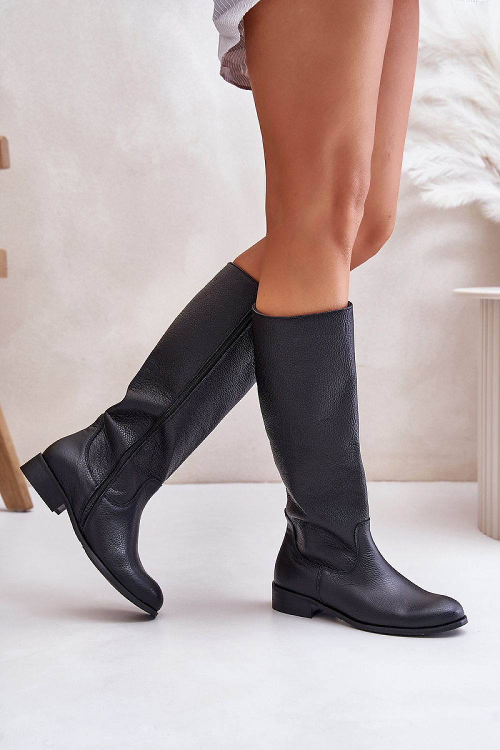 Women Thigh High Boots - Low Flat Shoes
