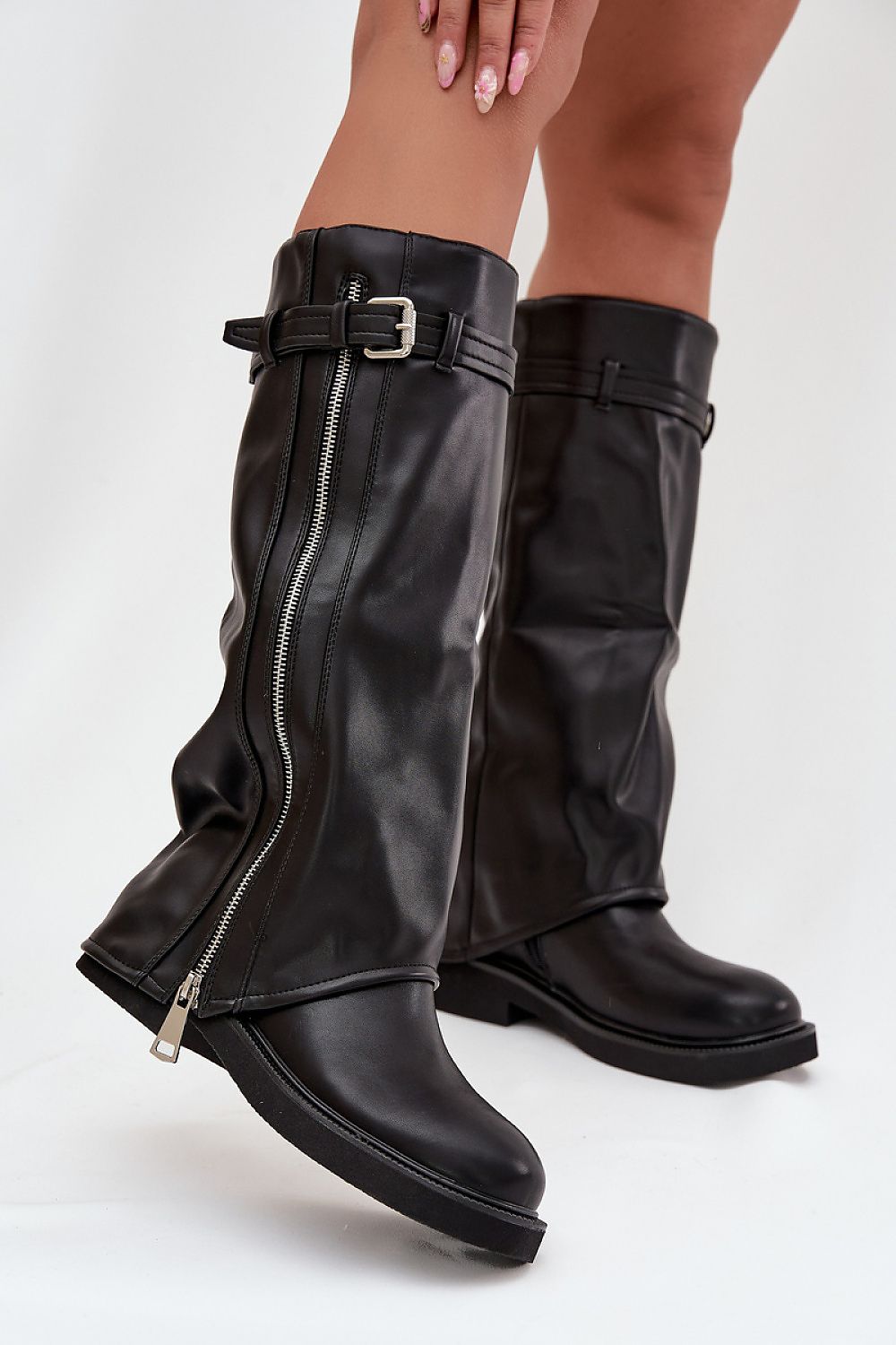 Women Thigh High Boots - Low Flat Shoes