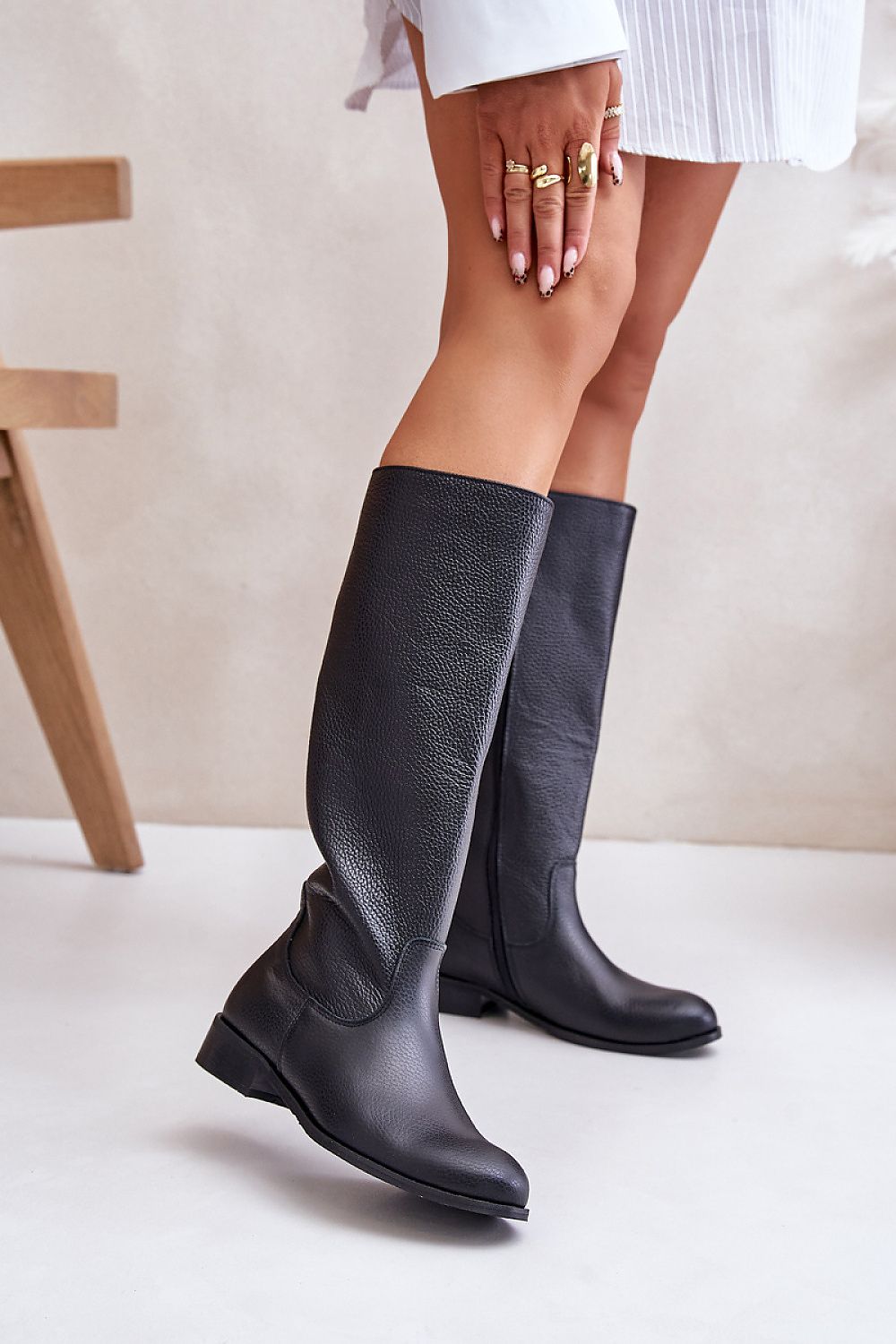 Women Thigh High Boots - Low Flat Shoes