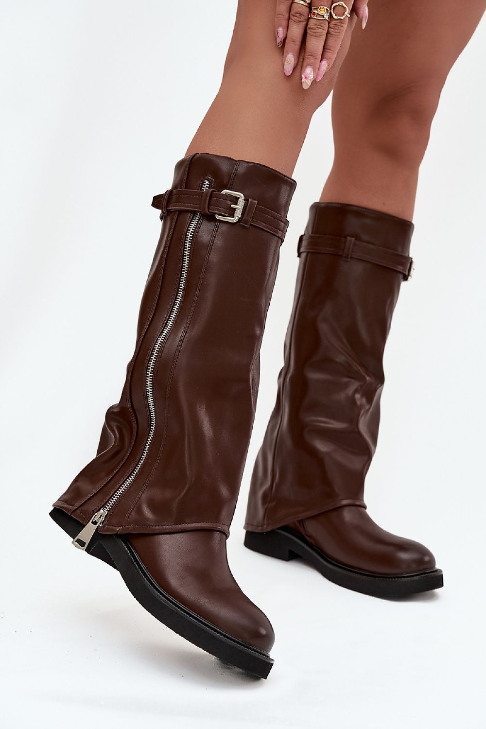 Women Thigh High Boots - Low Flat Shoes