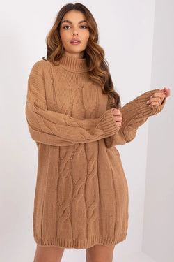 Women’s Brown Above-Knee Long Sleeve Turtleneck Dress - Guocali
