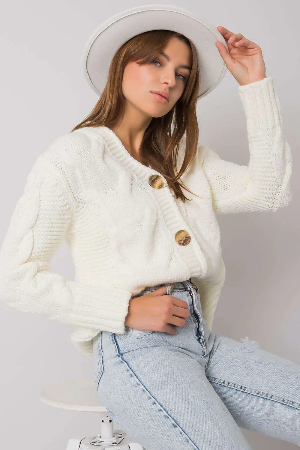 Women's Cable Knit Cardigan Sweater fashion image