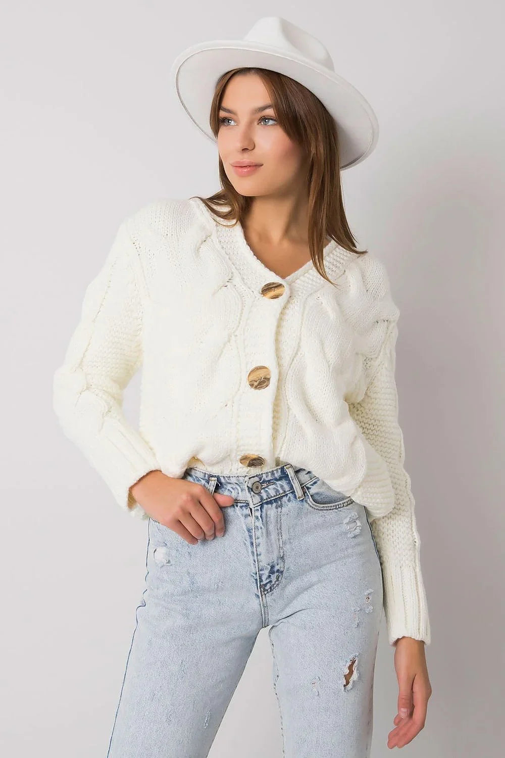 Women's Cable Knit Cardigan Sweater fashion image
