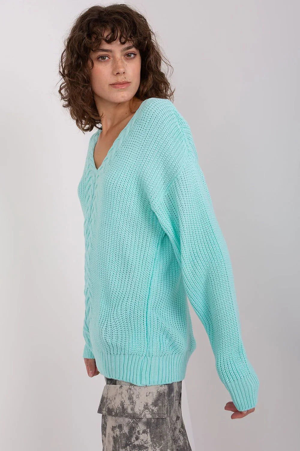 Women's Cable Knit V Neck Pullover Sweater