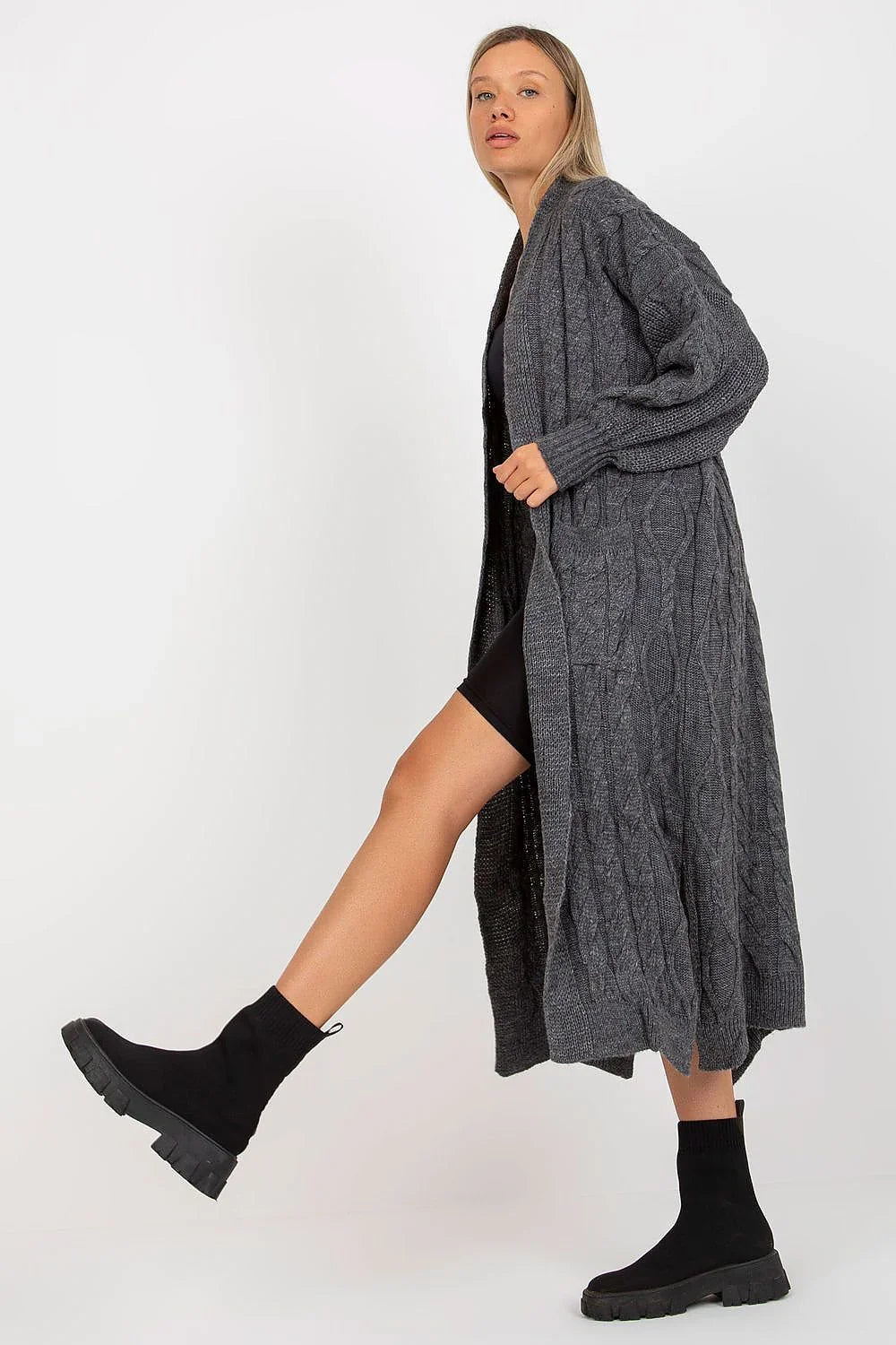 Women's Cable Longline Cardigan Sweater fashion image