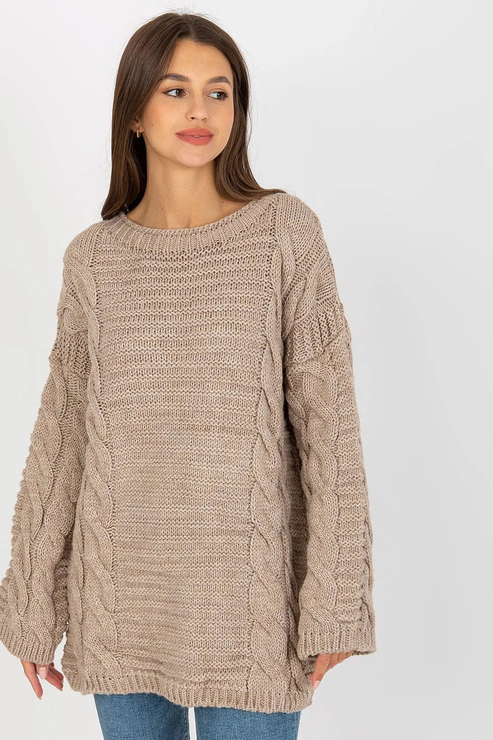 Women's Classic Cable Knit Crew Pullover Sweater