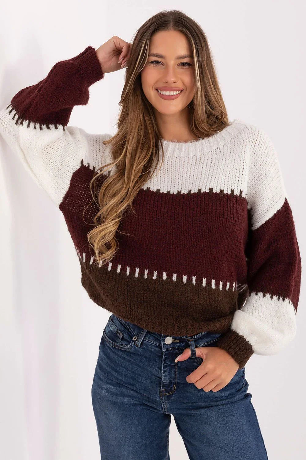 Women's Classic Striped Crew Neck Pullover Sweater