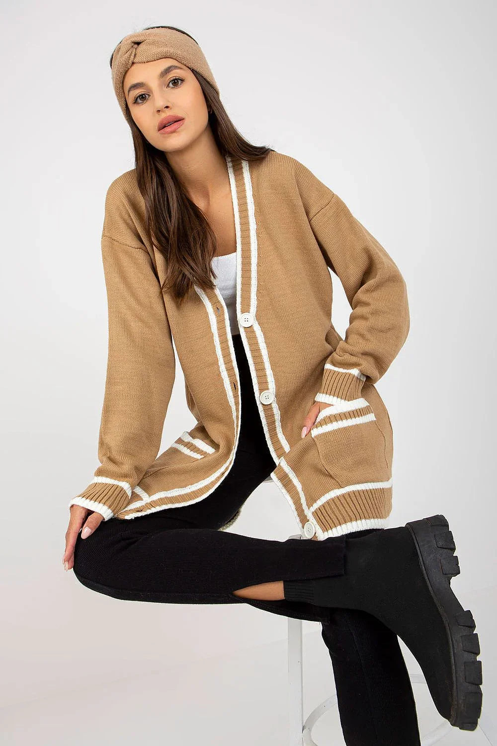 Women's Colorblock Longline Cardigan Sweater - Guocali fashion image