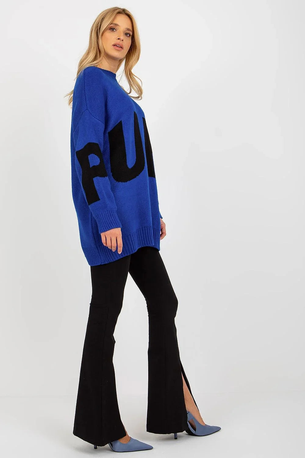 Women's Graphic Longline Crew Neck Pullover Sweater