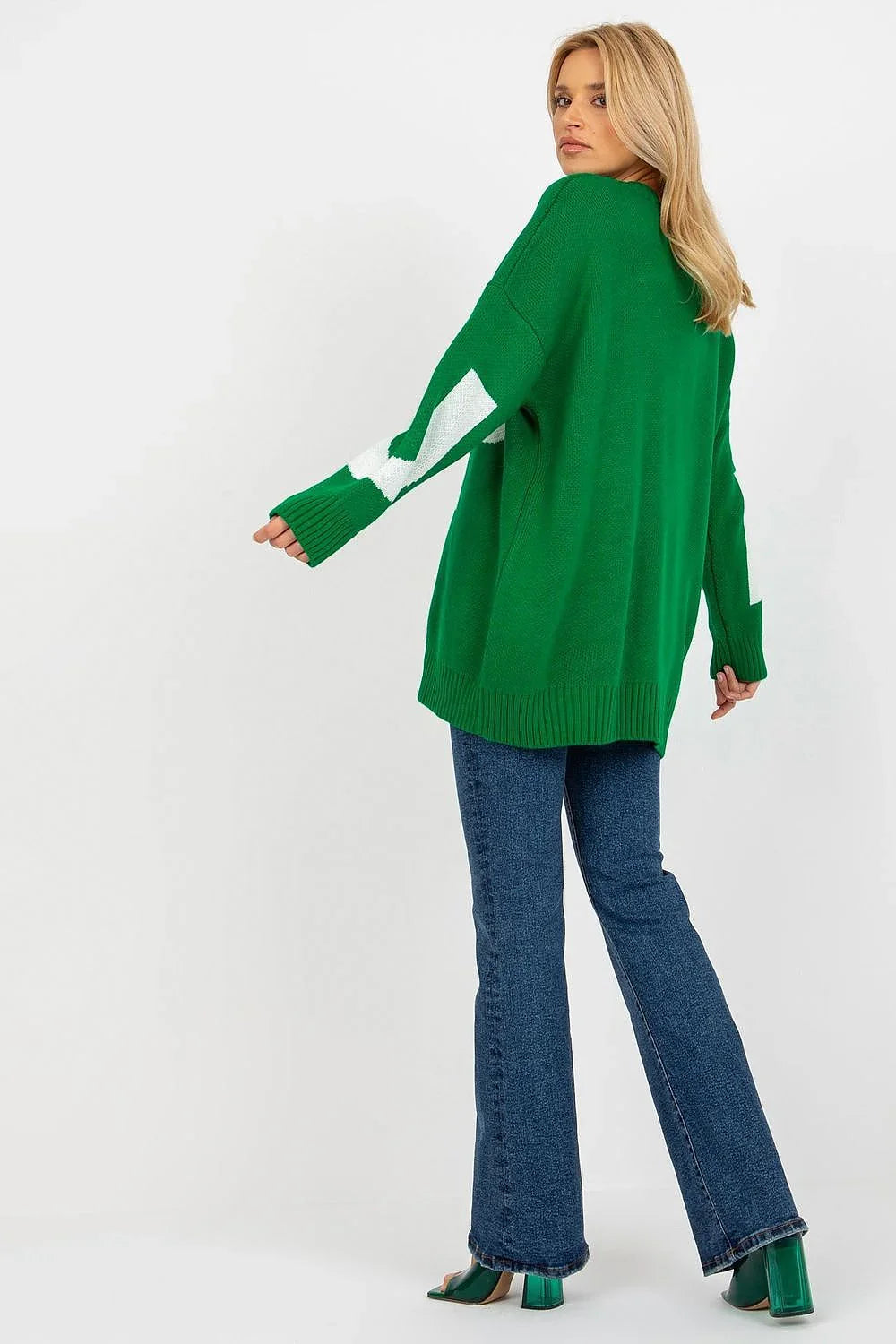 Women's Graphic Longline Crew Neck Pullover Sweater