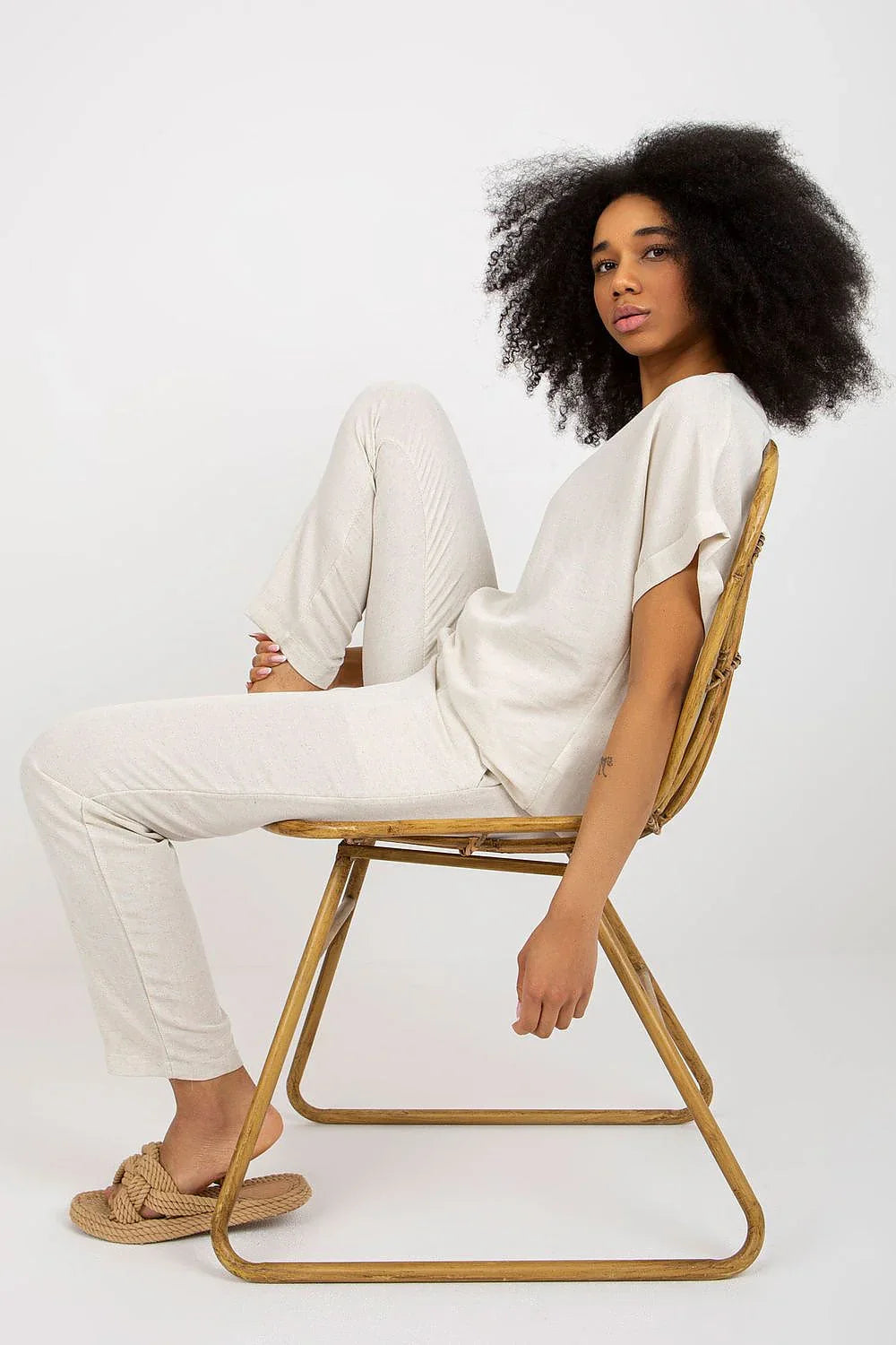 Women’s Linen Blend Blouse and Straight Leg Pants Set