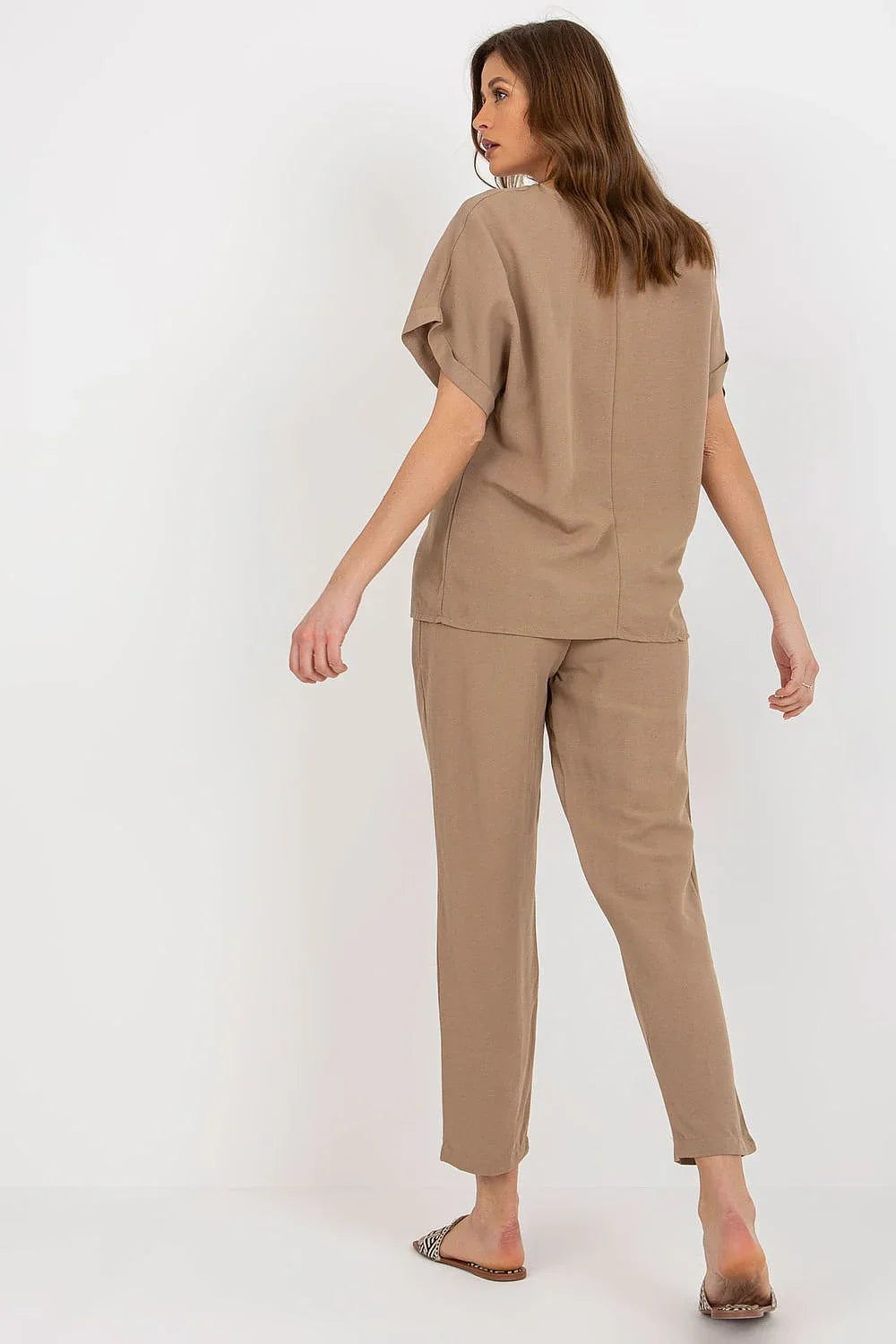 Women’s Linen Blend Blouse and Straight Leg Pants Set