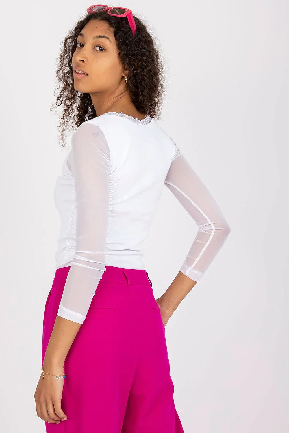 Women's Mesh-Blouse - Solid Waist Length