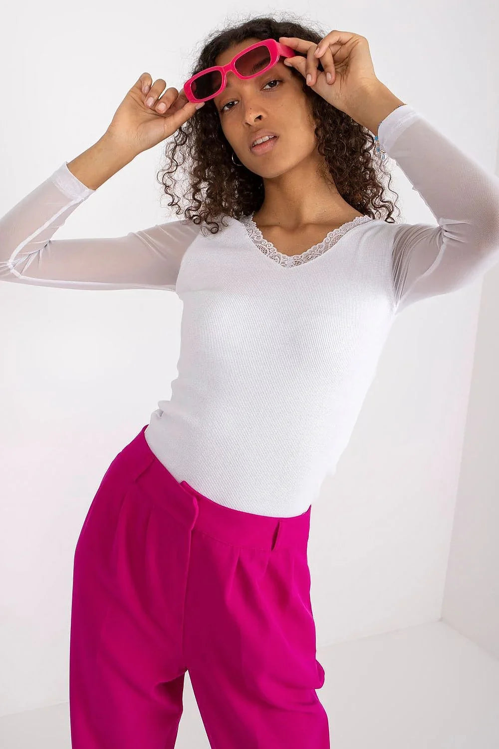 Women's Mesh-Blouse - Solid Waist Length