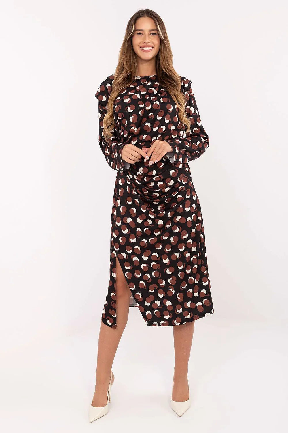 Women's Midi Day Dress – Regular Fit With Long Sleeves