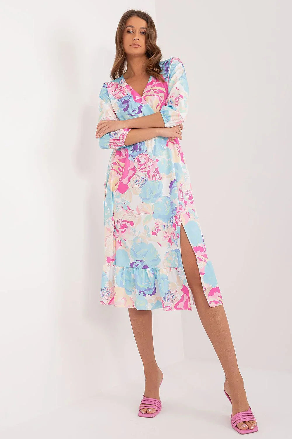 Women's Midi Day Dress – Regular Fit With Three Quarter Sleeves