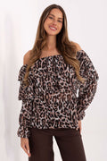 Women's Off-Shoulder Blouse - Animal Print Hip-Length