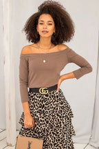 Women's Off-Shoulder Blouse - Solid Waist Length